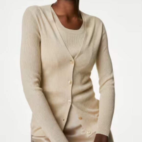 M&S Sparkly V-Neck Button Front Cardigan - Picture 1 of 4